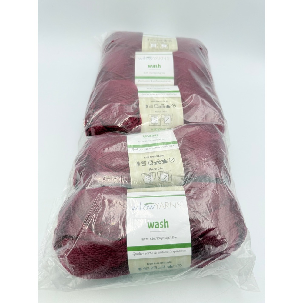 Willow Yarns Wash Garnet 0050 100% Anti-Pill Acrylic Worsted Yarn 3 Skeins